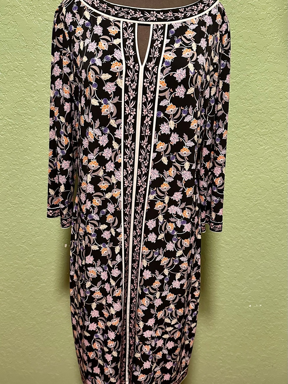 Floral Print Midi Dress in Black with Pink & Orange Accents